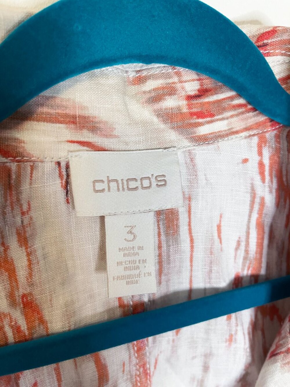 Chico's 100% Linen Ikat Print Jacket Size 3 (XL) Button Front Resortwear - Picture 2 of 9